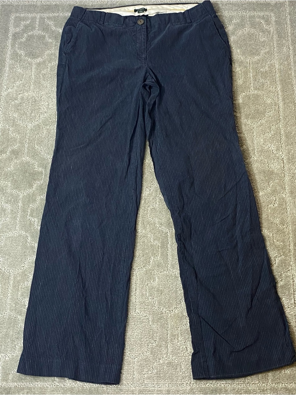 J Crew City Fit Navy Pinstripe Career Dress Pants 10 Wide Leg Trouser Women's